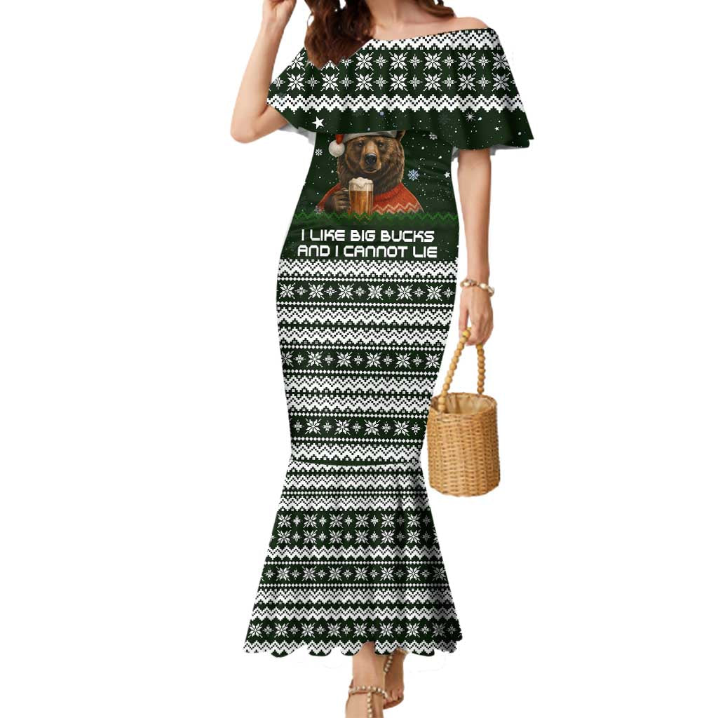 Bear Hunting and Beer Christmas Mermaid Dress Xmas Holiday Patterns - Wonder Print Shop