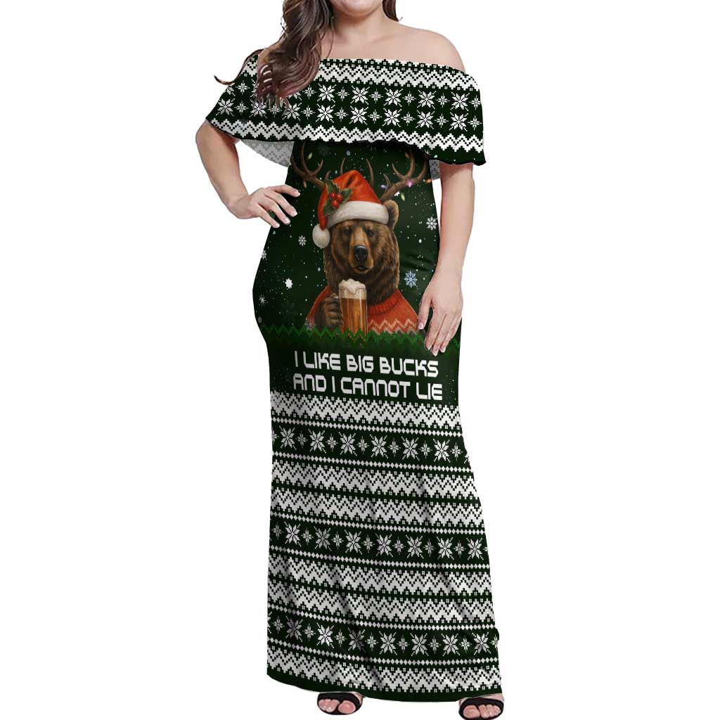 Bear Hunting and Beer Christmas Off Shoulder Maxi Dress Xmas Holiday Patterns - Wonder Print Shop
