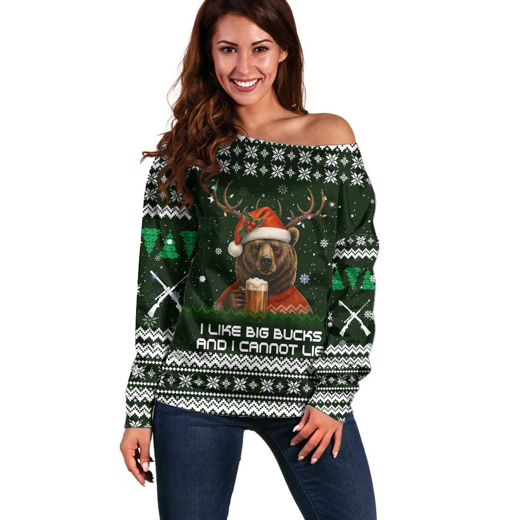 Bear Hunting and Beer Christmas Off Shoulder Sweater Xmas Holiday Patterns - Wonder Print Shop