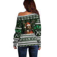 Bear Hunting and Beer Christmas Off Shoulder Sweater Xmas Holiday Patterns - Wonder Print Shop