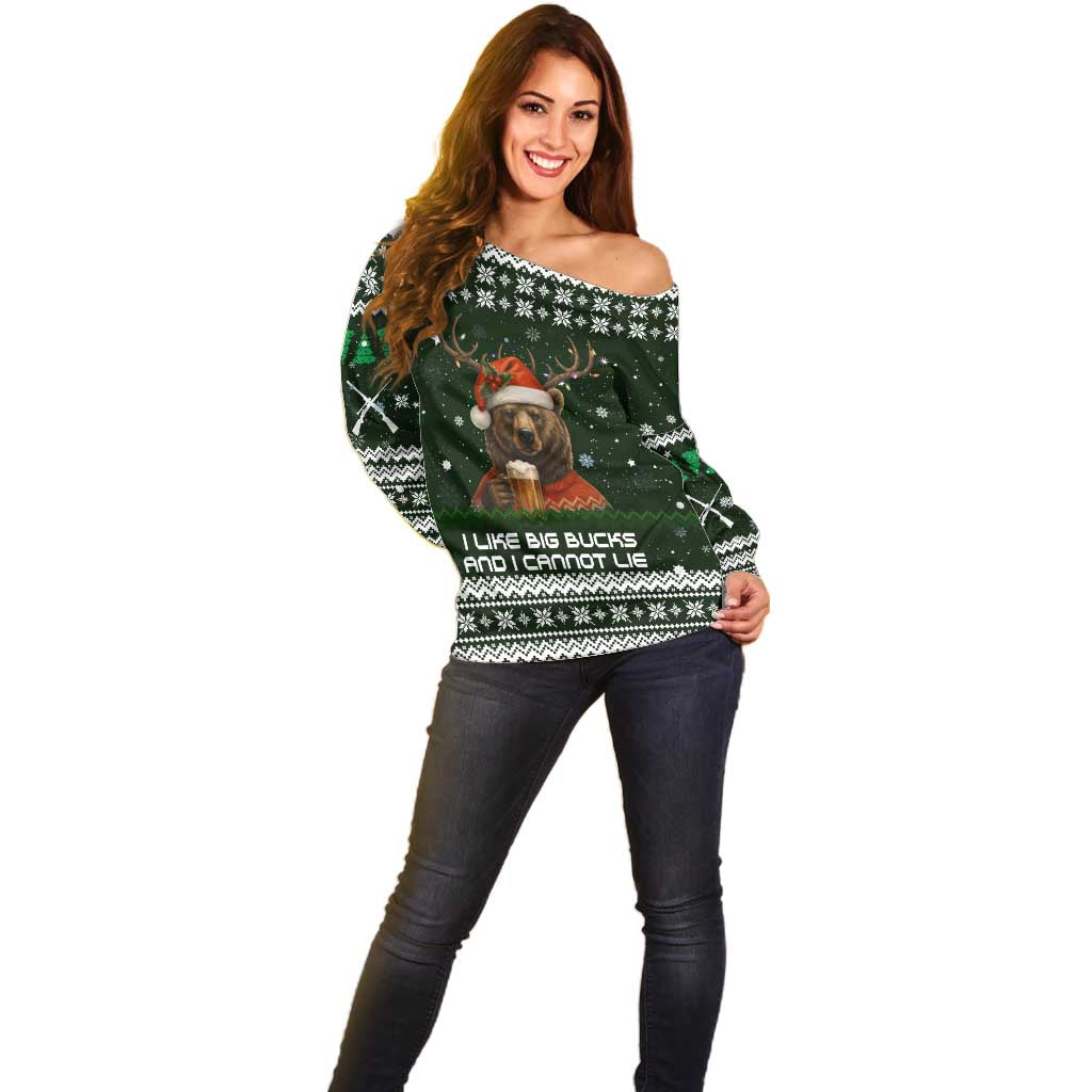 Bear Hunting and Beer Christmas Off Shoulder Sweater Xmas Holiday Patterns - Wonder Print Shop