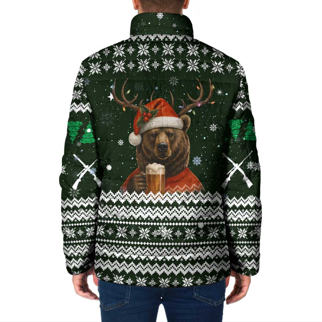 Bear Hunting and Beer Christmas Padded Jacket Xmas Holiday Patterns - Wonder Print Shop