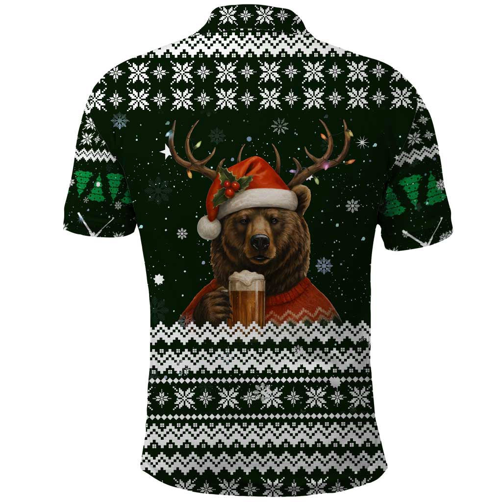 Bear Hunting and Beer Christmas Polo Shirt Xmas Holiday Patterns - Wonder Print Shop