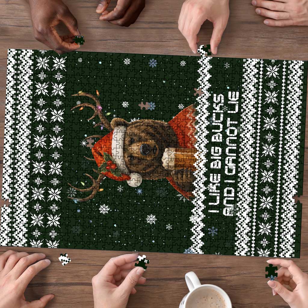 Bear Hunting and Beer Christmas Puzzle Xmas Holiday Patterns - Wonder Print Shop