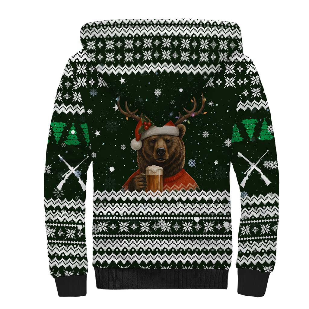 Bear Hunting and Beer Christmas Sherpa Hoodie Xmas Holiday Patterns - Wonder Print Shop