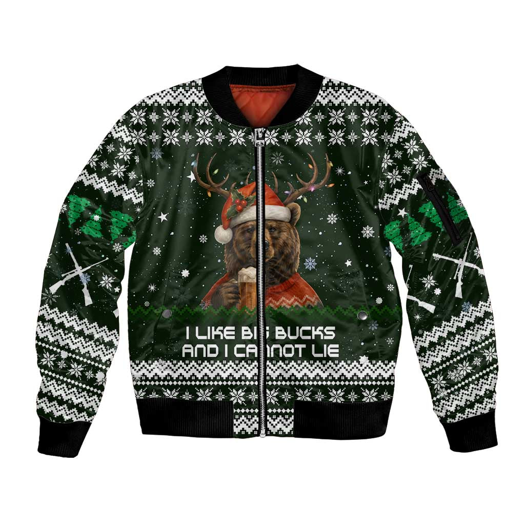 Bear Hunting and Beer Christmas Sleeve Zip Bomber Jacket Xmas Holiday Patterns - Wonder Print Shop