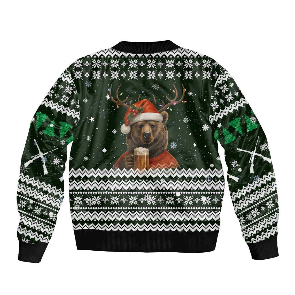 Bear Hunting and Beer Christmas Sleeve Zip Bomber Jacket Xmas Holiday Patterns - Wonder Print Shop