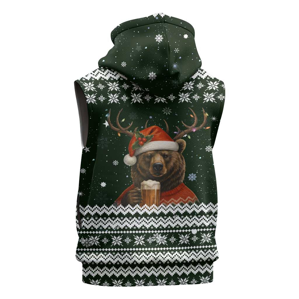 Bear Hunting and Beer Christmas Sleeveless Hoodie Xmas Holiday Patterns - Wonder Print Shop