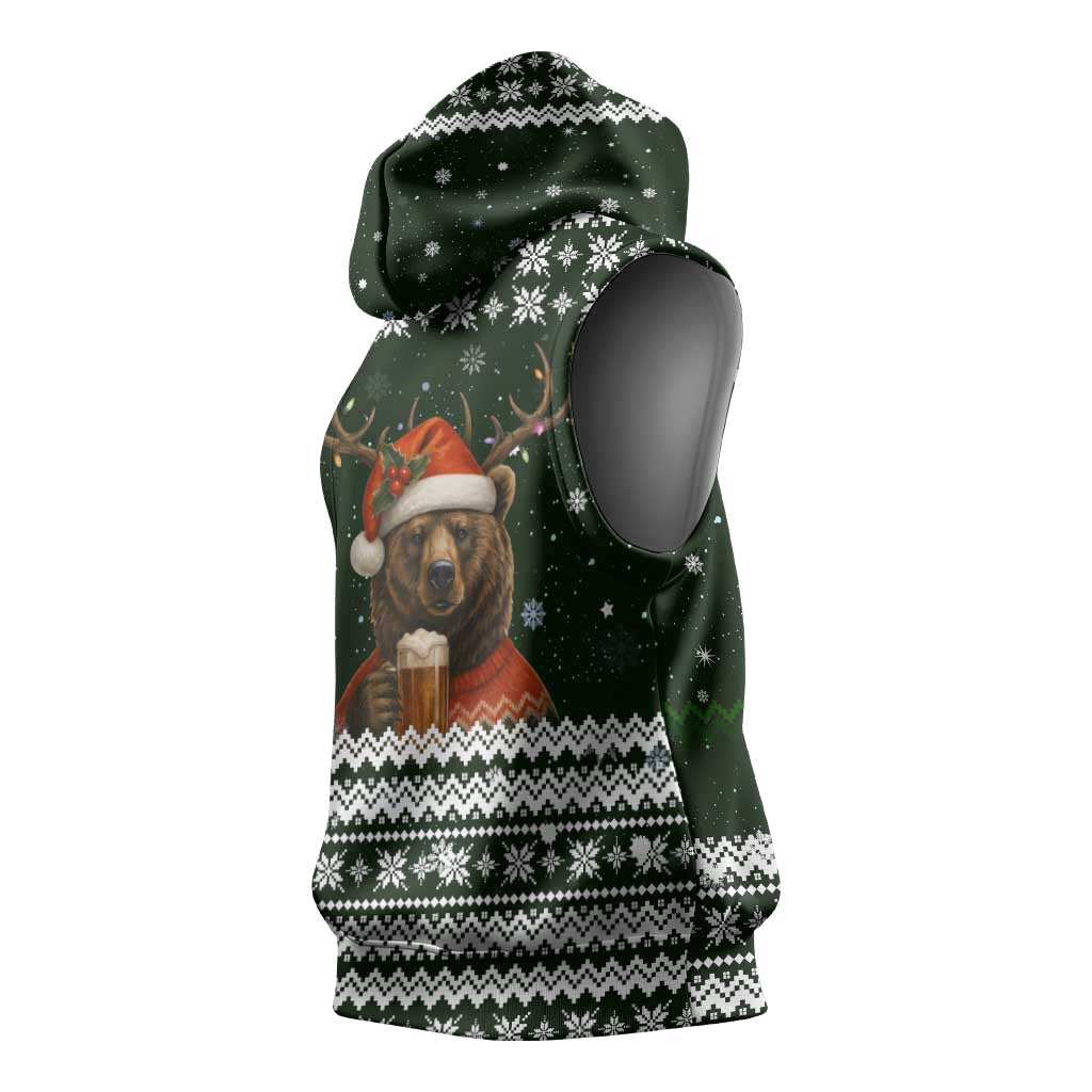 Bear Hunting and Beer Christmas Sleeveless Hoodie Xmas Holiday Patterns - Wonder Print Shop