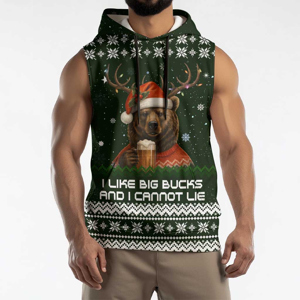 Bear Hunting and Beer Christmas Sleeveless Hoodie Xmas Holiday Patterns - Wonder Print Shop