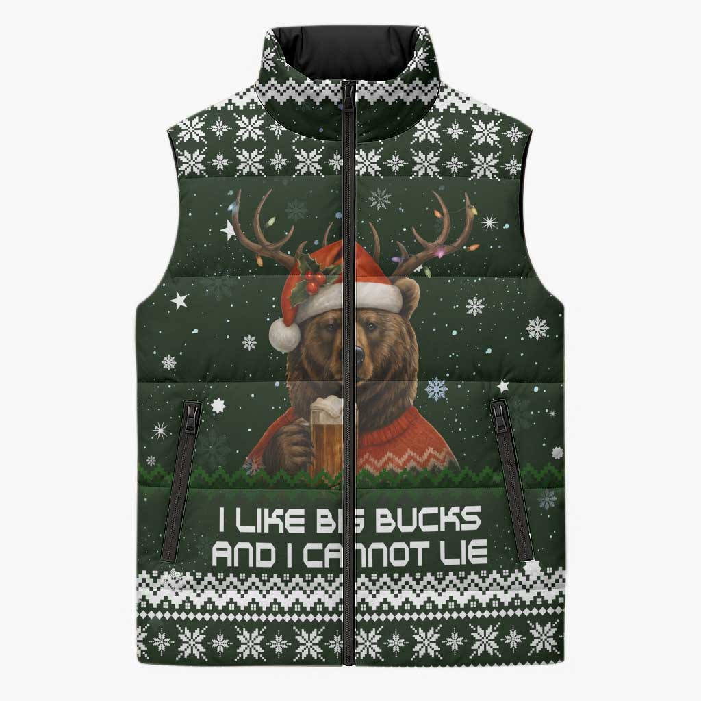 Bear Hunting and Beer Christmas Sleeveless Puffer Jacket Xmas Holiday Patterns - Wonder Print Shop