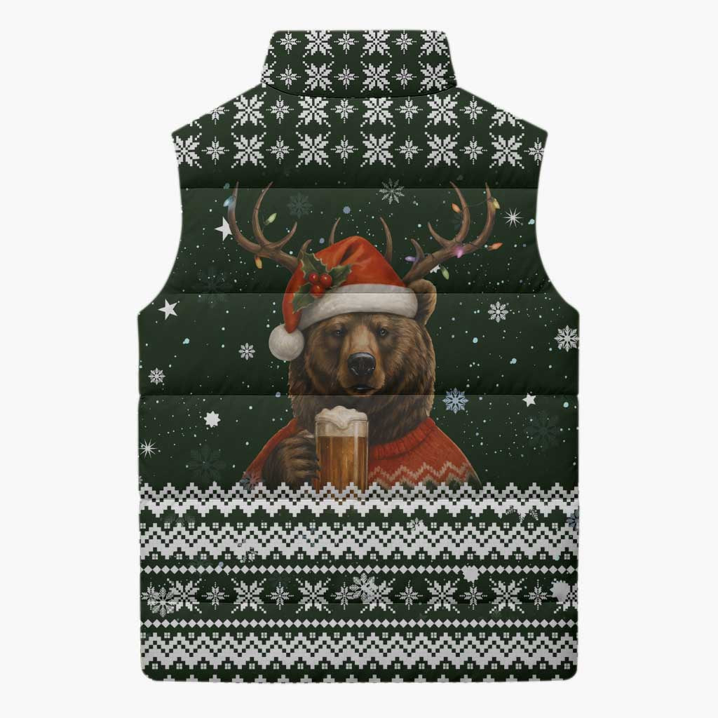 Bear Hunting and Beer Christmas Sleeveless Puffer Jacket Xmas Holiday Patterns - Wonder Print Shop