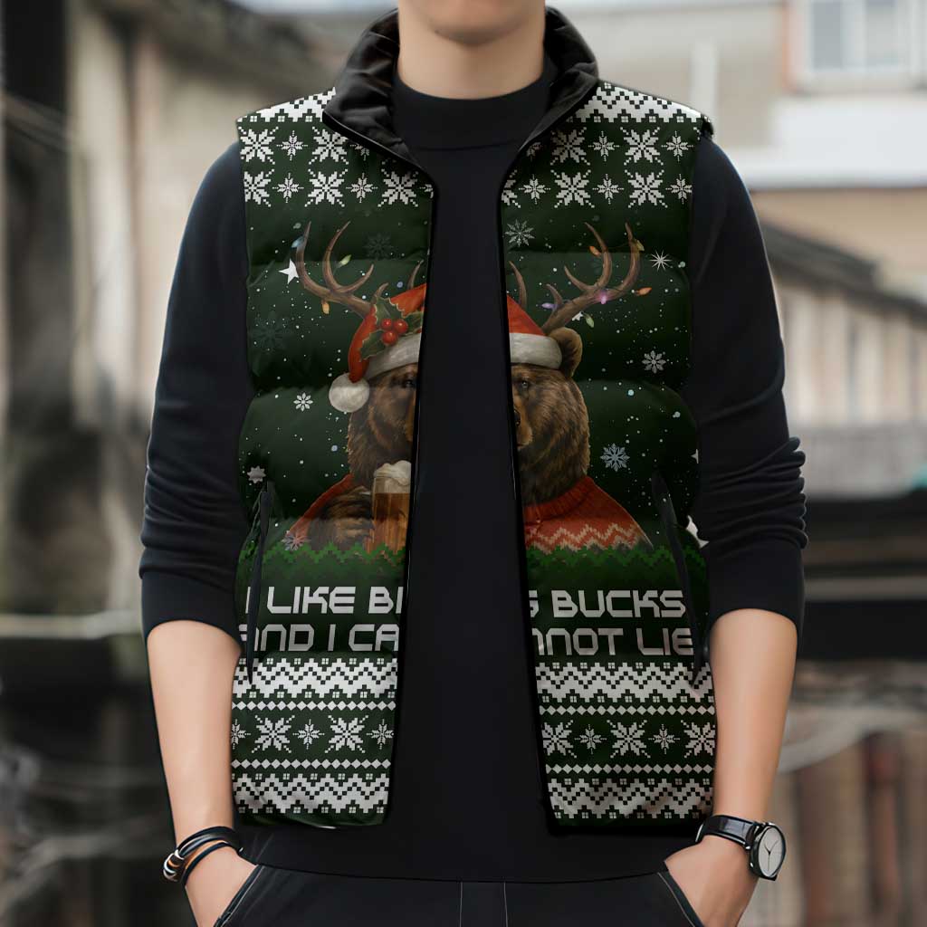 Bear Hunting and Beer Christmas Sleeveless Puffer Jacket Xmas Holiday Patterns - Wonder Print Shop