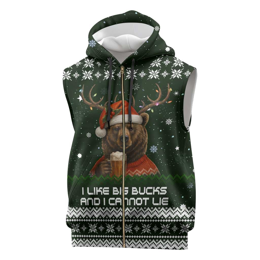 Bear Hunting and Beer Christmas Sleeveless Zip Hoodie Xmas Holiday Patterns - Wonder Print Shop