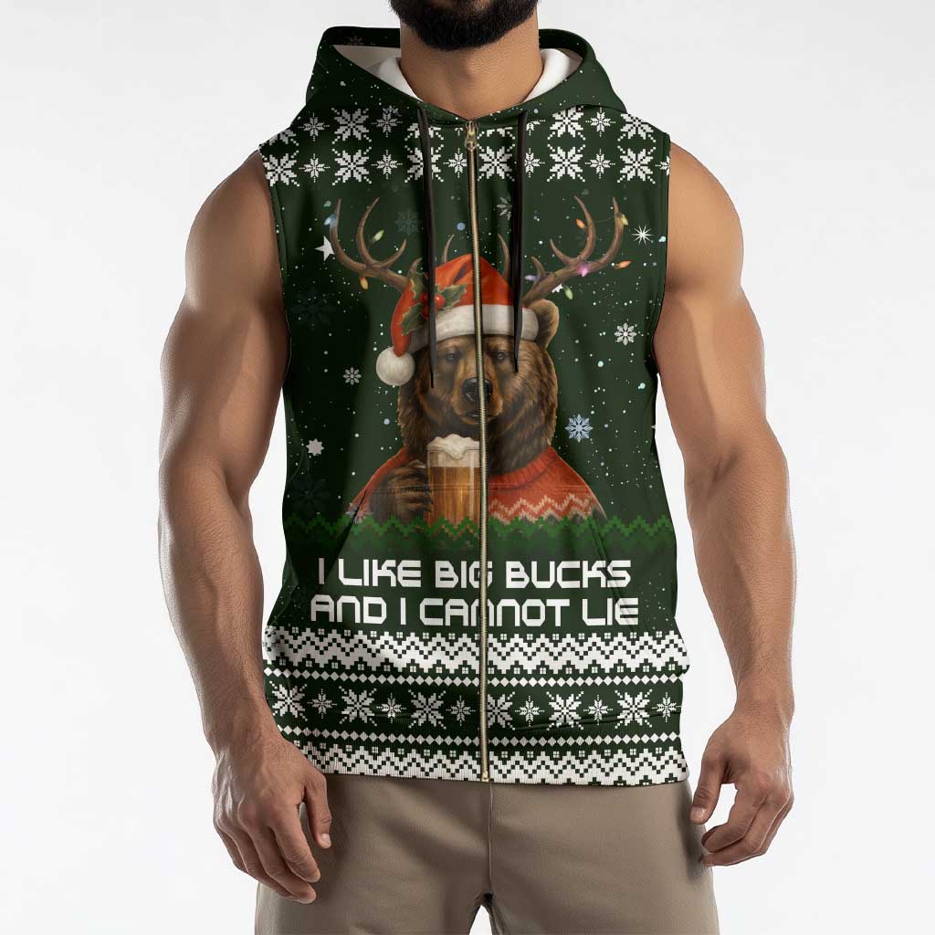 Bear Hunting and Beer Christmas Sleeveless Zip Hoodie Xmas Holiday Patterns - Wonder Print Shop