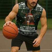 Bear Hunting and Beer Christmas Sleeveless Zip Hoodie Xmas Holiday Patterns - Wonder Print Shop