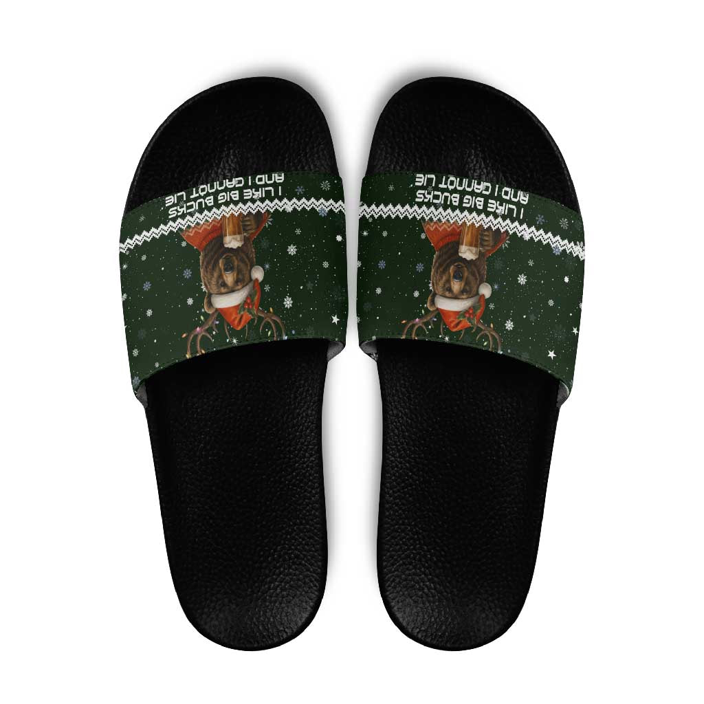 Bear Hunting and Beer Christmas Slide Sandals Xmas Holiday Patterns - Wonder Print Shop