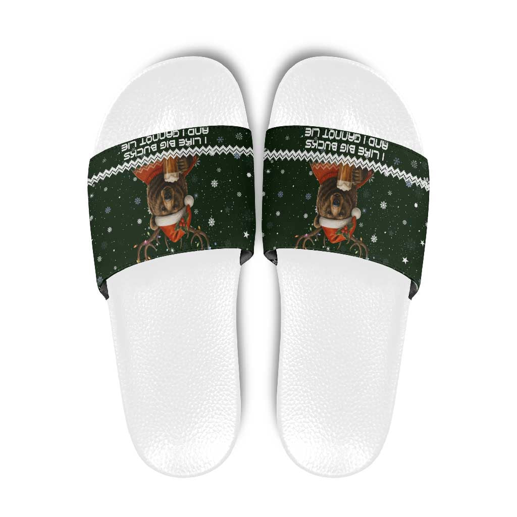 Bear Hunting and Beer Christmas Slide Sandals Xmas Holiday Patterns - Wonder Print Shop