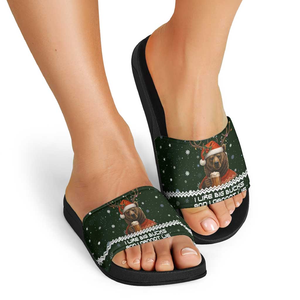 Bear Hunting and Beer Christmas Slide Sandals Xmas Holiday Patterns - Wonder Print Shop