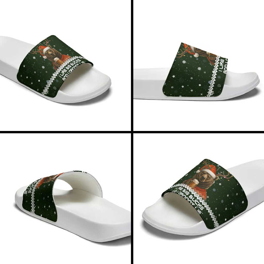 Bear Hunting and Beer Christmas Slide Sandals Xmas Holiday Patterns - Wonder Print Shop