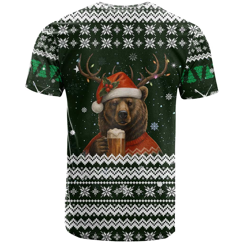 Bear Hunting and Beer Christmas T Shirt Xmas Holiday Patterns - Wonder Print Shop