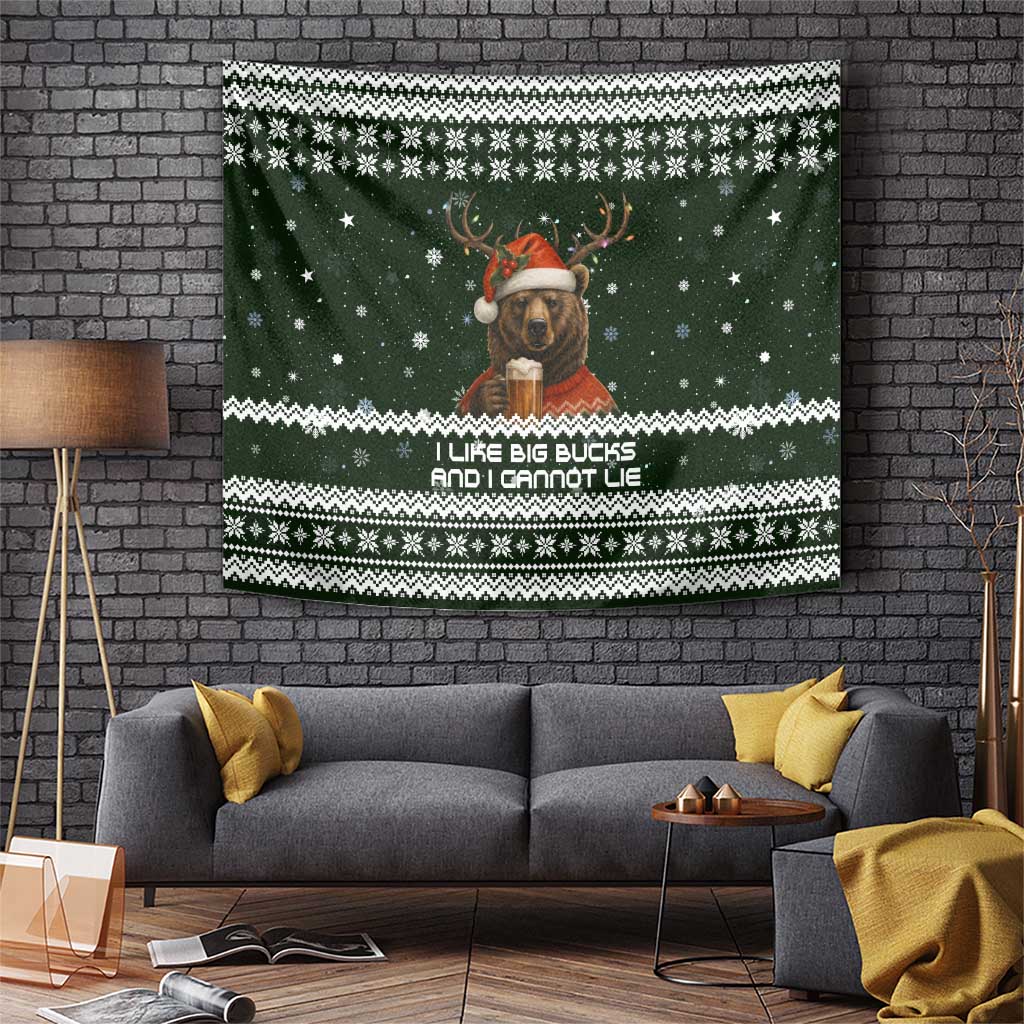 Bear Hunting and Beer Christmas Tapestry Xmas Holiday Patterns - Wonder Print Shop