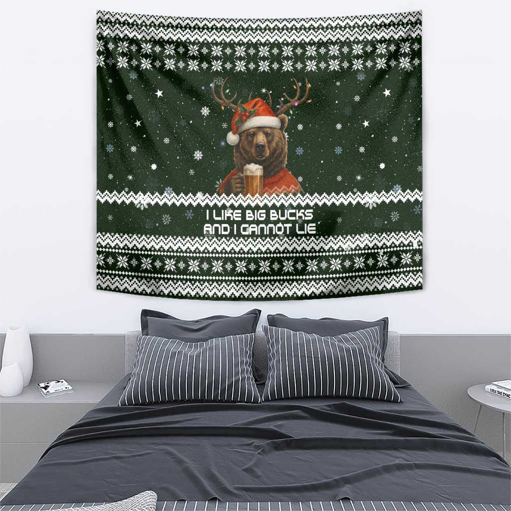 Bear Hunting and Beer Christmas Tapestry Xmas Holiday Patterns - Wonder Print Shop