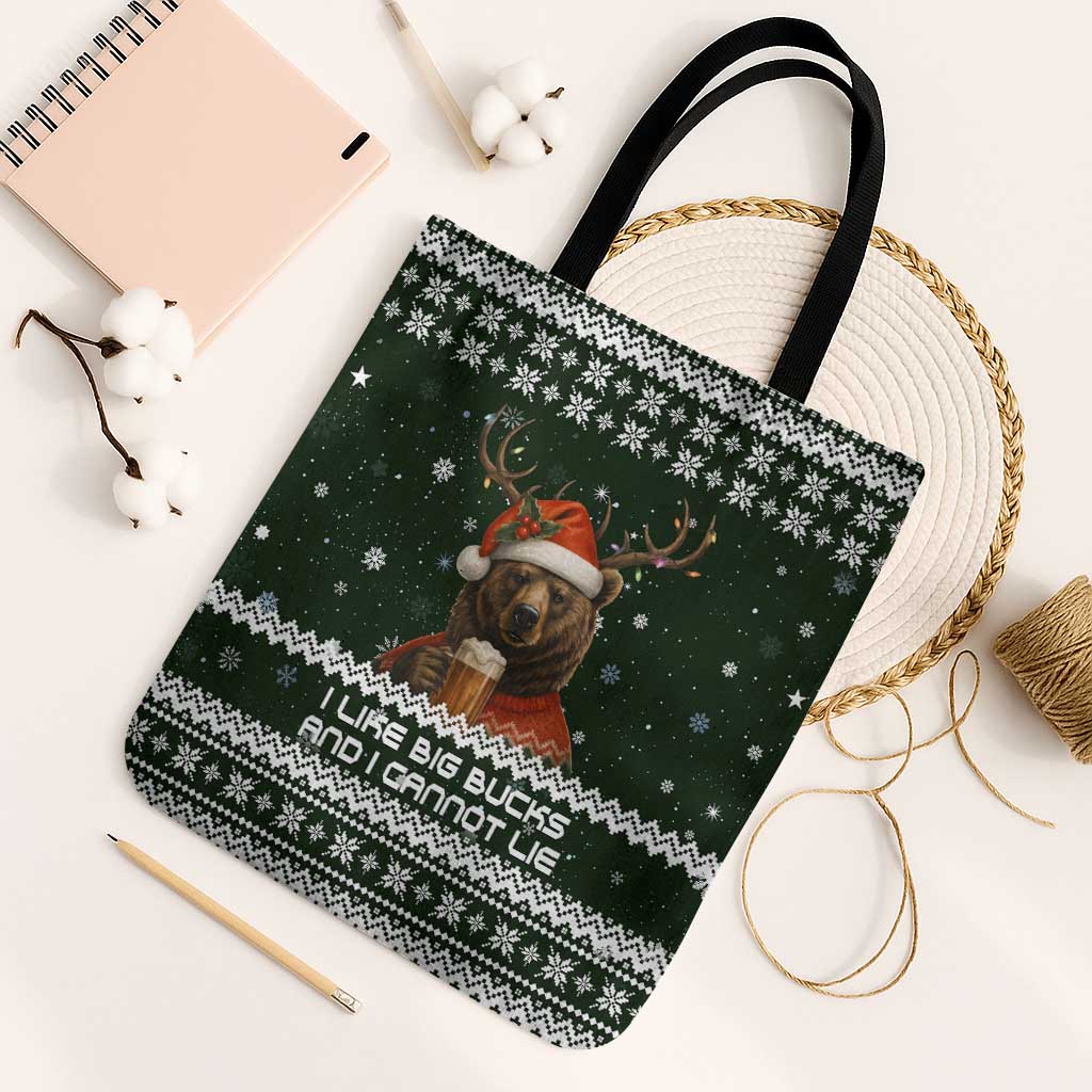 Bear Hunting and Beer Christmas Tote Bag Xmas Holiday Patterns - Wonder Print Shop