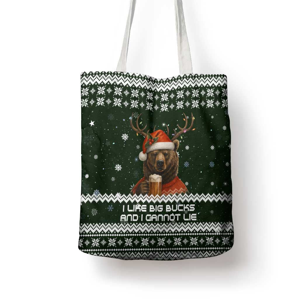 Bear Hunting and Beer Christmas Tote Bag Xmas Holiday Patterns - Wonder Print Shop