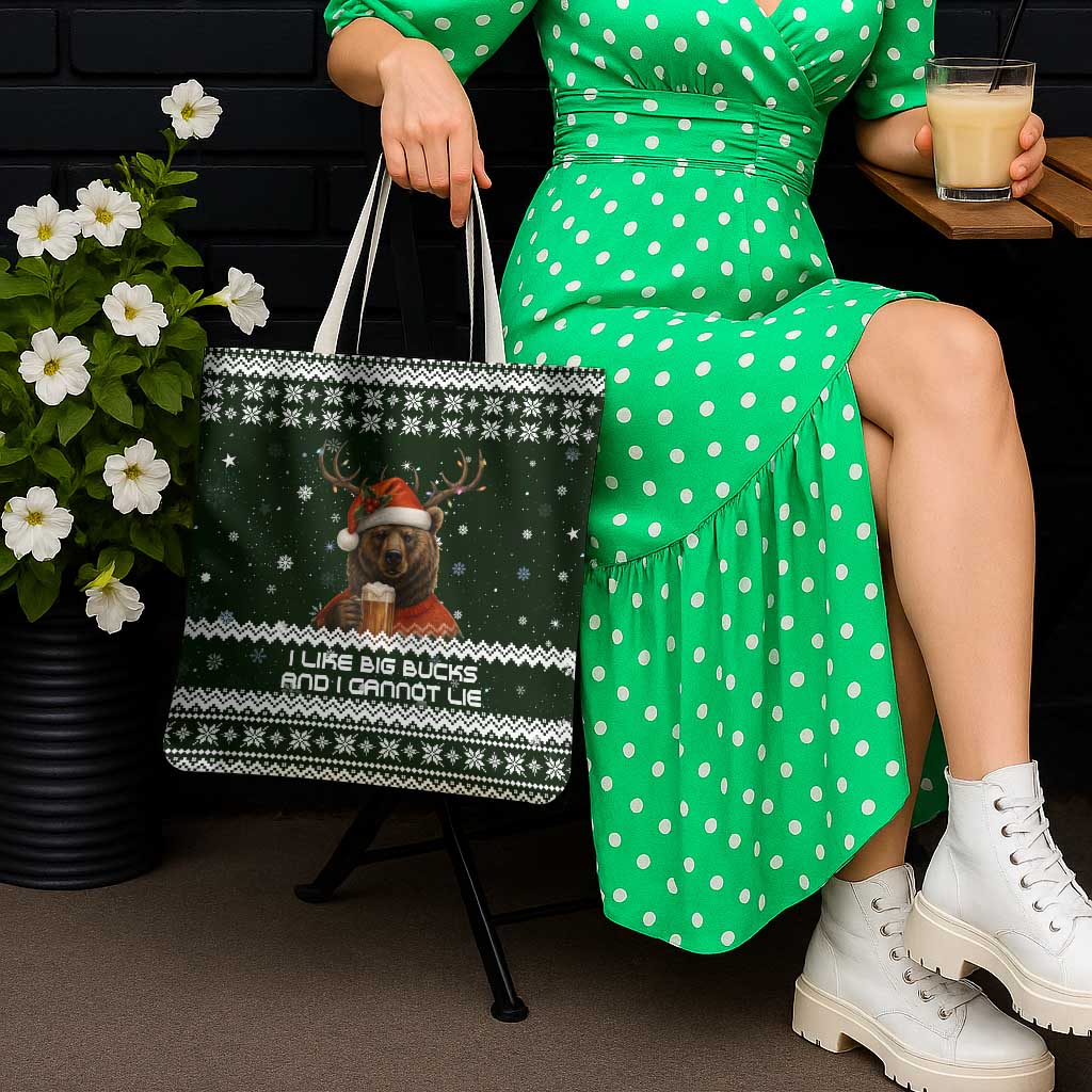Bear Hunting and Beer Christmas Tote Bag Xmas Holiday Patterns - Wonder Print Shop