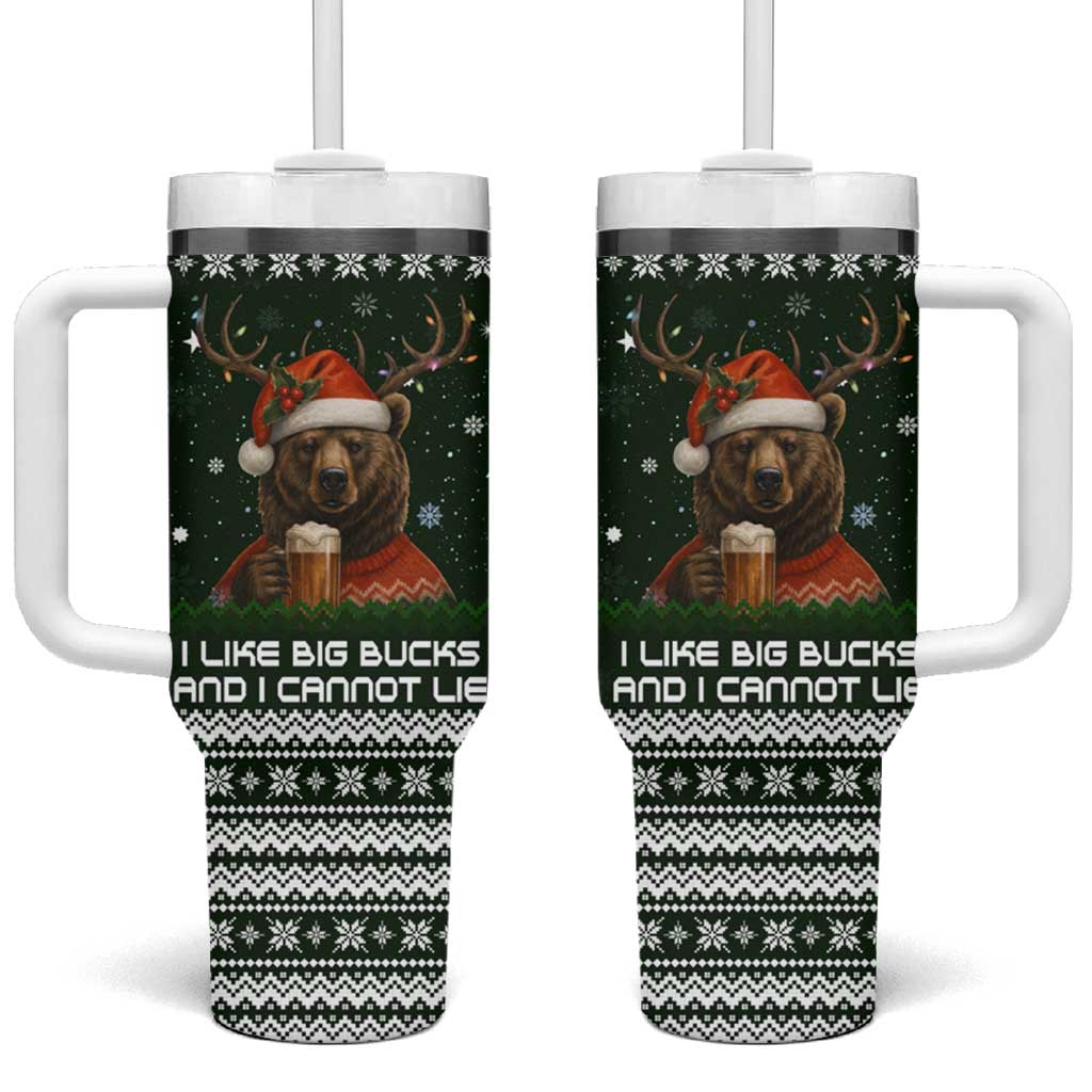 Bear Hunting and Beer Christmas Tumbler With Handle Xmas Holiday Patterns - Wonder Print Shop