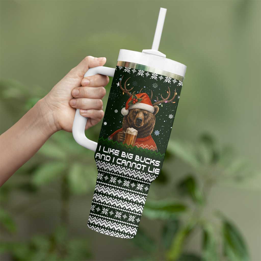 Bear Hunting and Beer Christmas Tumbler With Handle Xmas Holiday Patterns - Wonder Print Shop