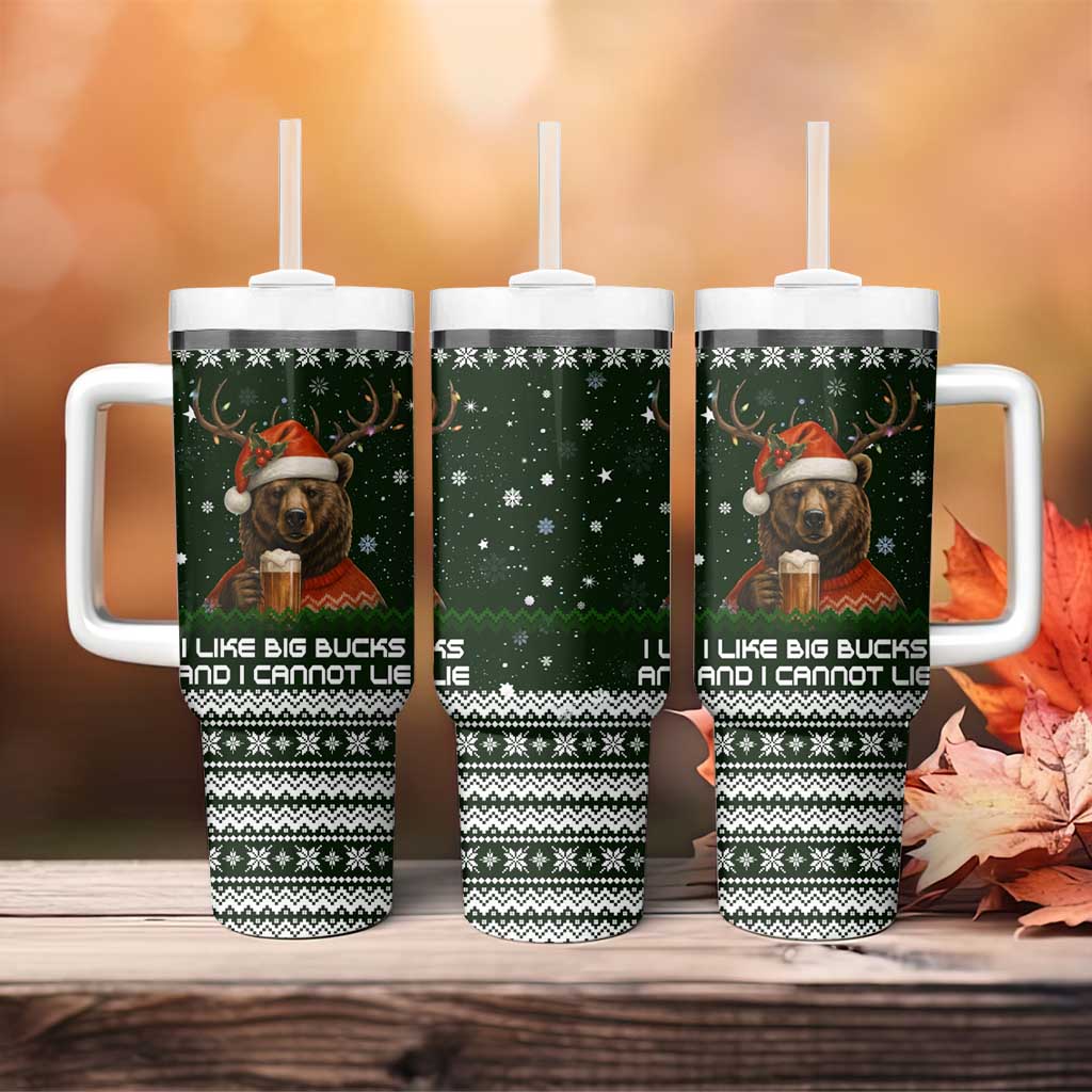 Bear Hunting and Beer Christmas Tumbler With Handle Xmas Holiday Patterns - Wonder Print Shop
