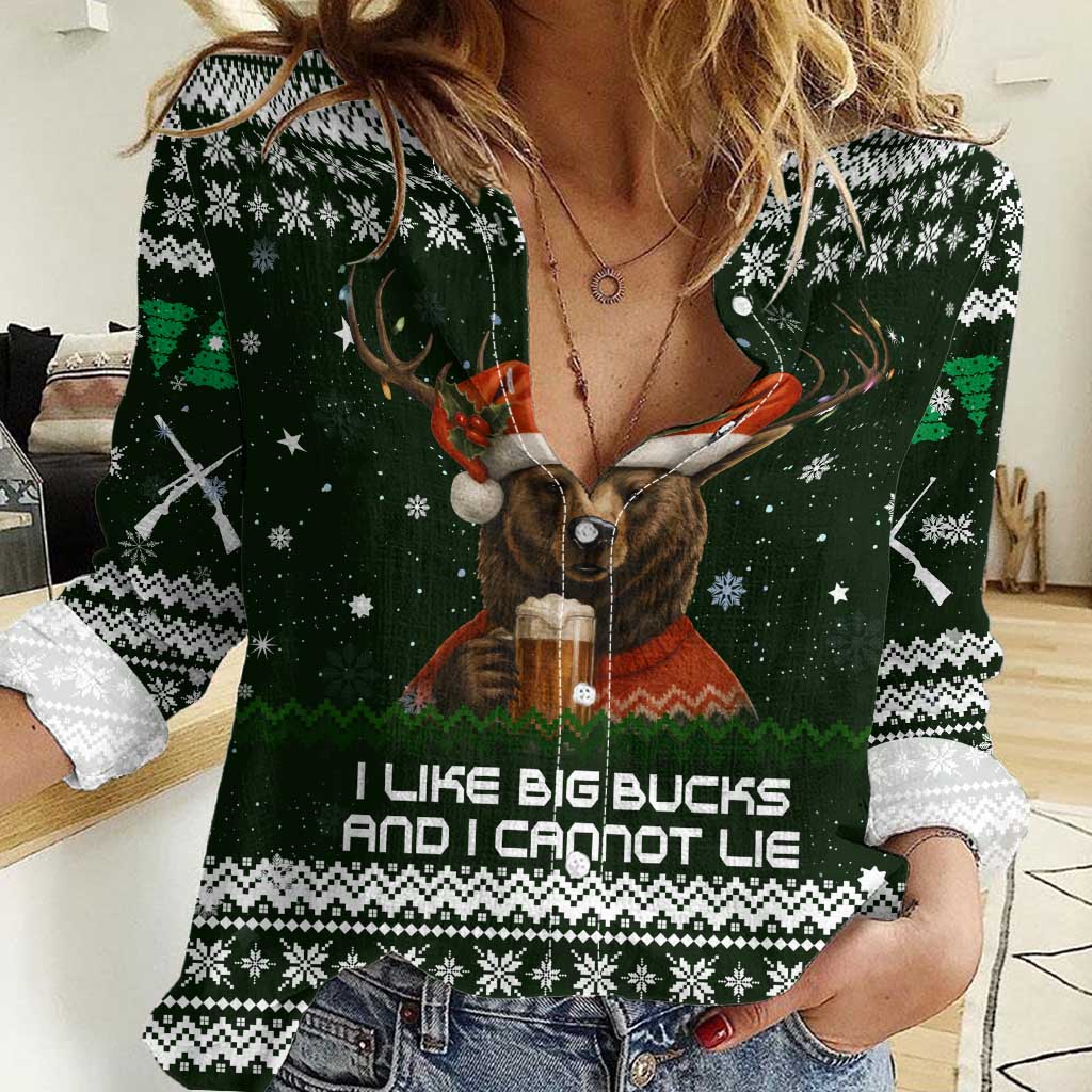 Bear Hunting and Beer Christmas Women Casual Shirt Xmas Holiday Patterns - Wonder Print Shop