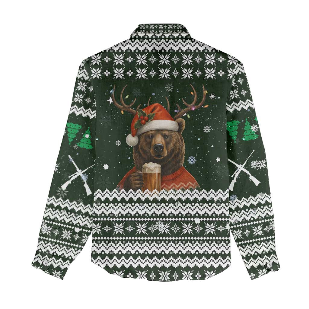 Bear Hunting and Beer Christmas Women Casual Shirt Xmas Holiday Patterns - Wonder Print Shop