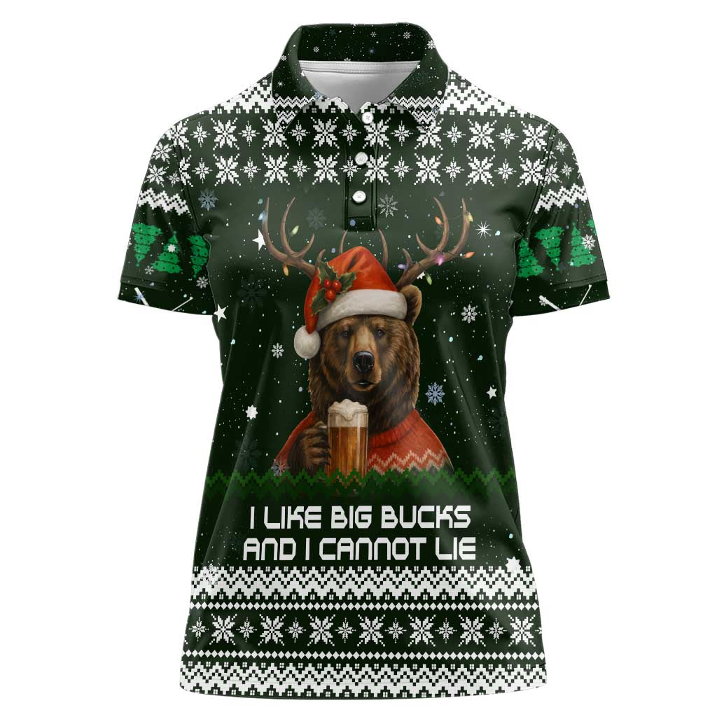 Bear Hunting and Beer Christmas Women Polo Shirt Xmas Holiday Patterns - Wonder Print Shop