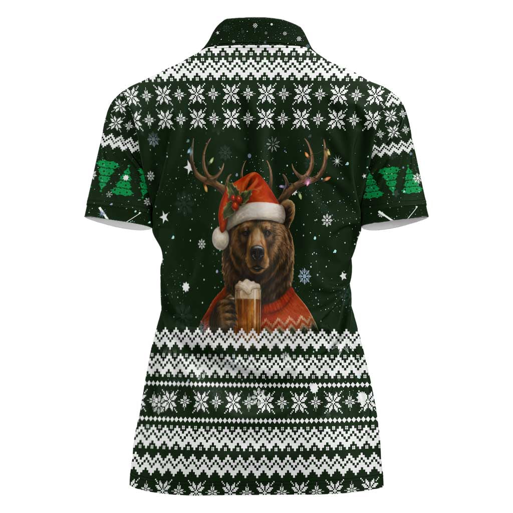 Bear Hunting and Beer Christmas Women Polo Shirt Xmas Holiday Patterns - Wonder Print Shop