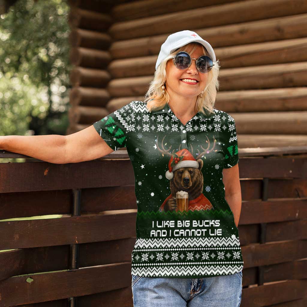 Bear Hunting and Beer Christmas Women Polo Shirt Xmas Holiday Patterns - Wonder Print Shop