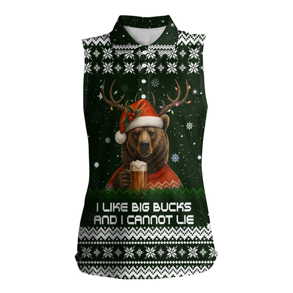 Bear Hunting and Beer Christmas Women Sleeveless Polo Shirt Xmas Holiday Patterns - Wonder Print Shop
