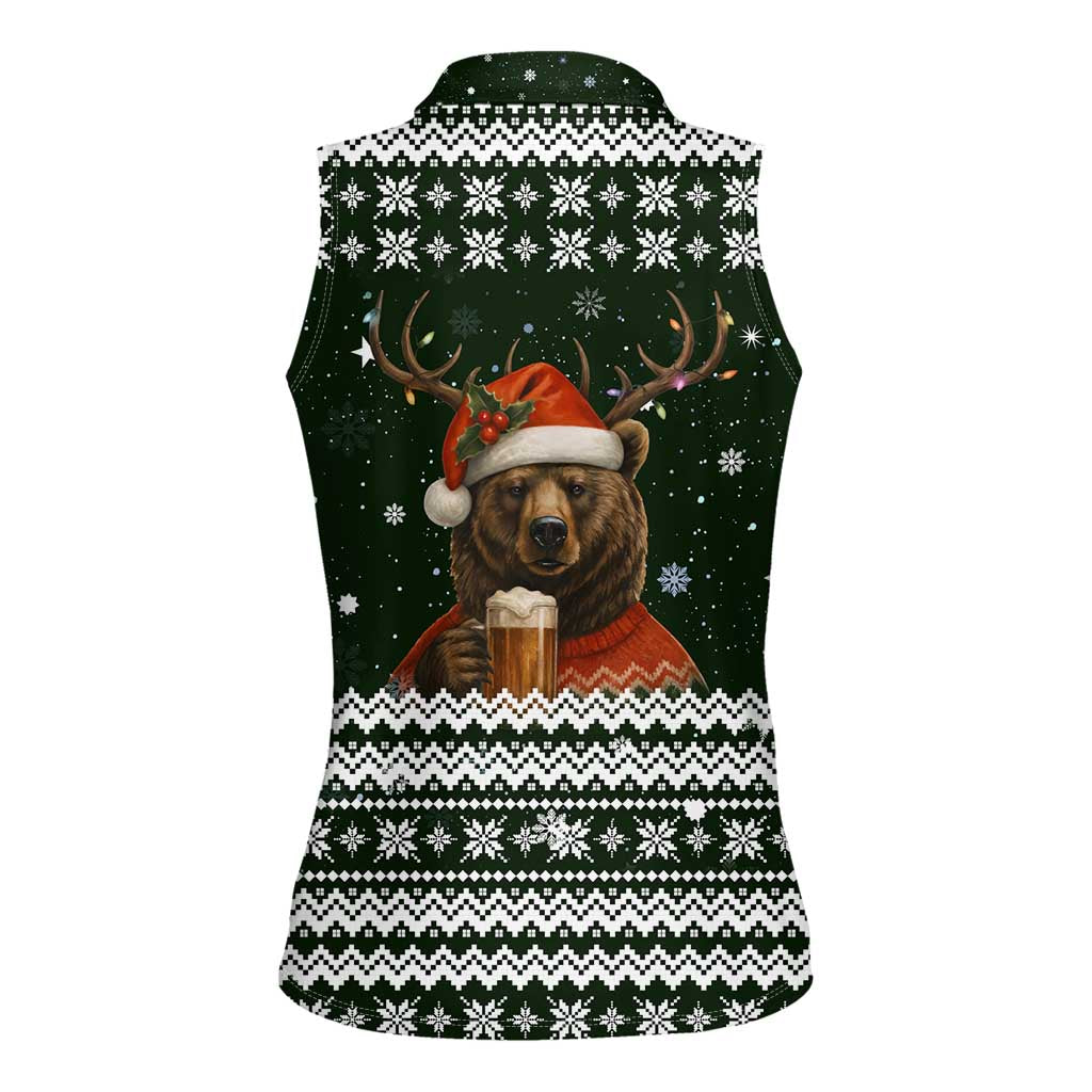 Bear Hunting and Beer Christmas Women Sleeveless Polo Shirt Xmas Holiday Patterns - Wonder Print Shop