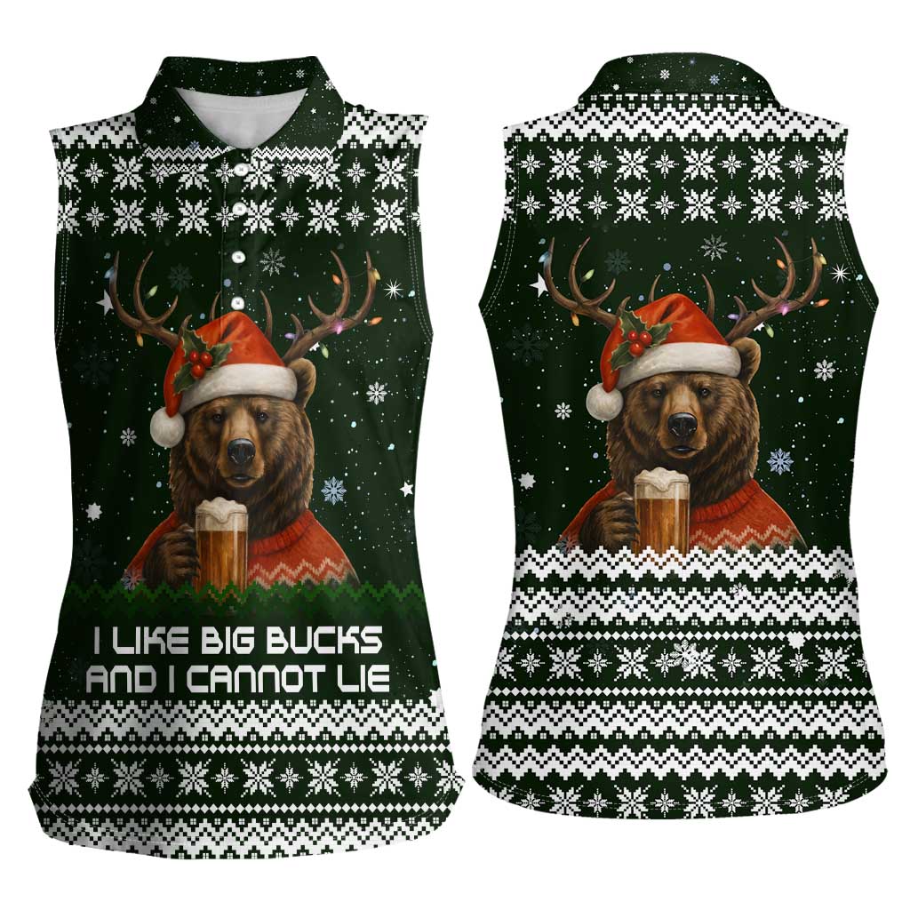Bear Hunting and Beer Christmas Women Sleeveless Polo Shirt Xmas Holiday Patterns - Wonder Print Shop