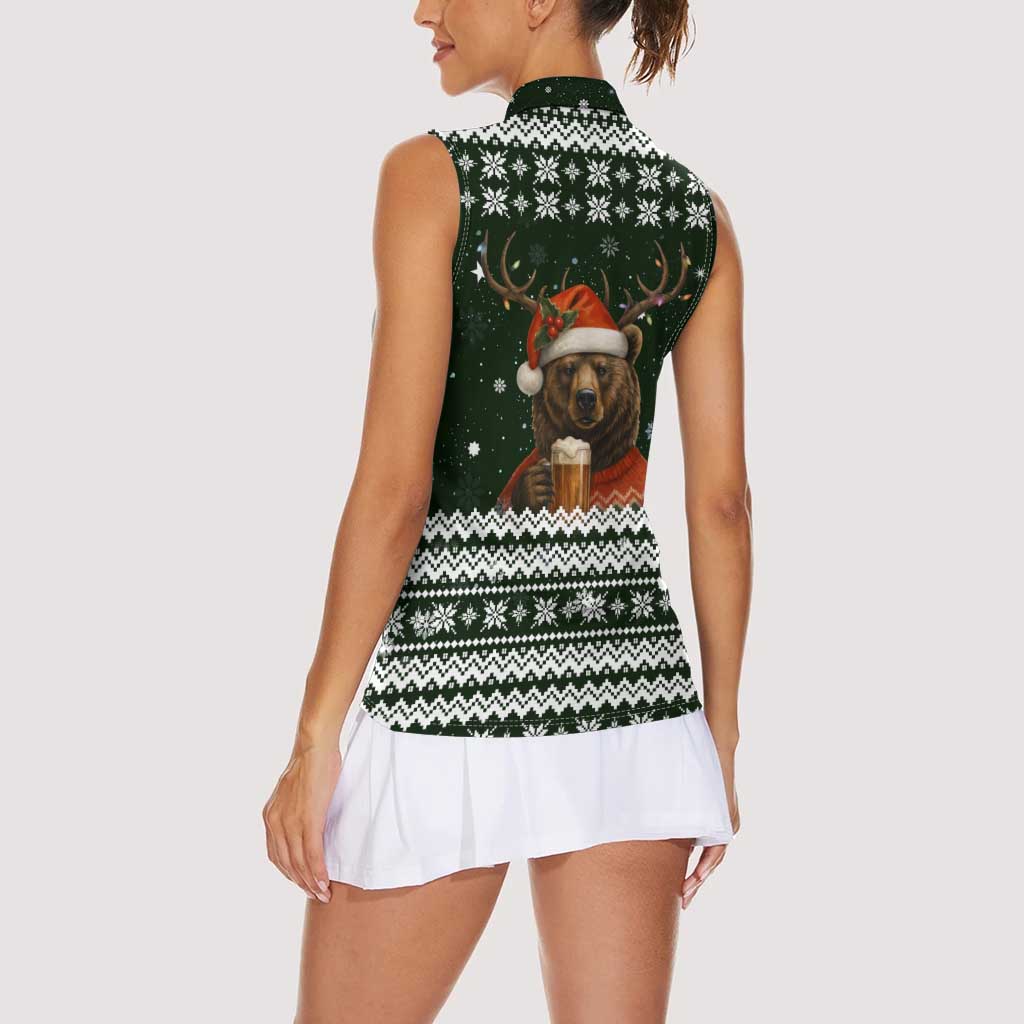 Bear Hunting and Beer Christmas Women Sleeveless Polo Shirt Xmas Holiday Patterns - Wonder Print Shop