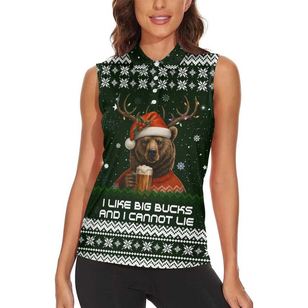 Bear Hunting and Beer Christmas Women Sleeveless Polo Shirt Xmas Holiday Patterns - Wonder Print Shop