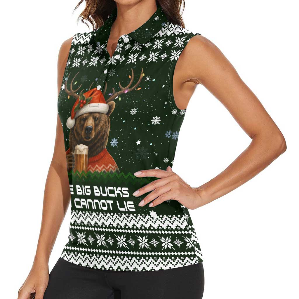 Bear Hunting and Beer Christmas Women Sleeveless Polo Shirt Xmas Holiday Patterns - Wonder Print Shop
