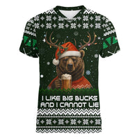 Bear Hunting and Beer Christmas Women V-Neck T-Shirt Xmas Holiday Patterns - Wonder Print Shop