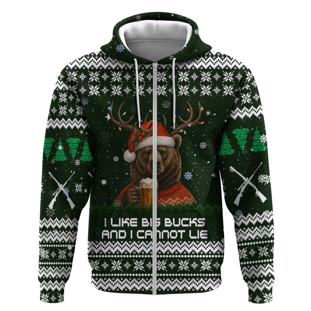 Bear Hunting and Beer Christmas Zip Hoodie Xmas Holiday Patterns - Wonder Print Shop