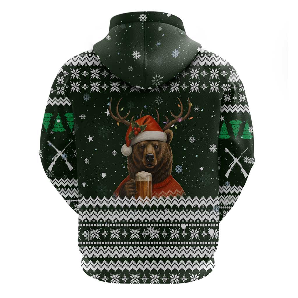 Bear Hunting and Beer Christmas Zip Hoodie Xmas Holiday Patterns - Wonder Print Shop