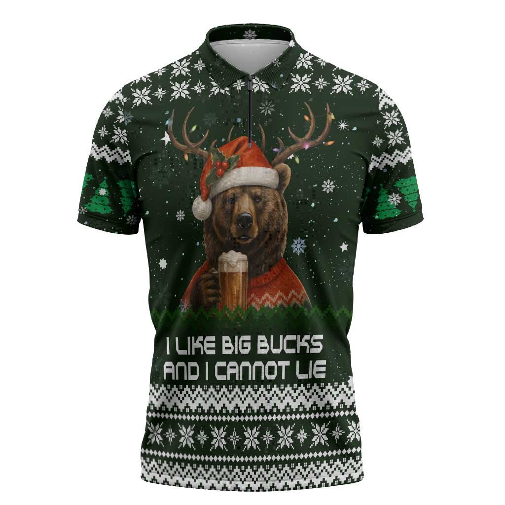 Bear Hunting and Beer Christmas Zipper Polo Shirt Xmas Holiday Patterns - Wonder Print Shop