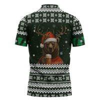 Bear Hunting and Beer Christmas Zipper Polo Shirt Xmas Holiday Patterns - Wonder Print Shop