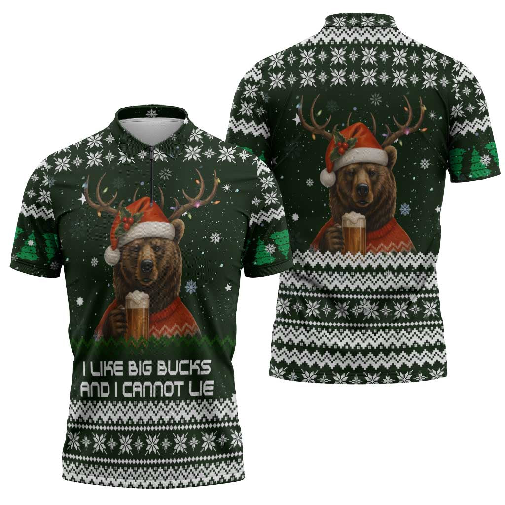 Bear Hunting and Beer Christmas Zipper Polo Shirt Xmas Holiday Patterns - Wonder Print Shop